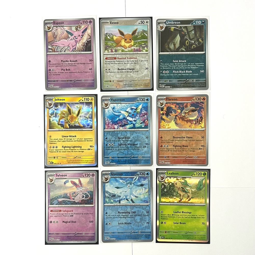 Set of 9 Eevve Evolutions Umbreon Espeon Jolteon Vaporeon Holo Reverse Holo NM